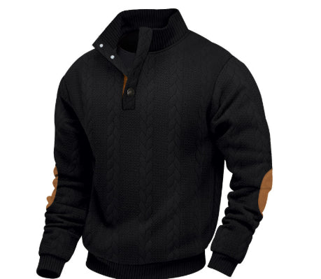 Stand Collar Long Sleeve Jacquard Knitted Pullover Sweater for men