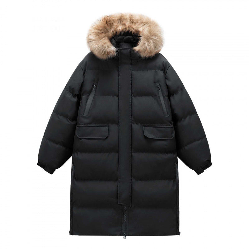Women's Mid-length And Long Winter Coat with A Thickened Fur Collar for unisex