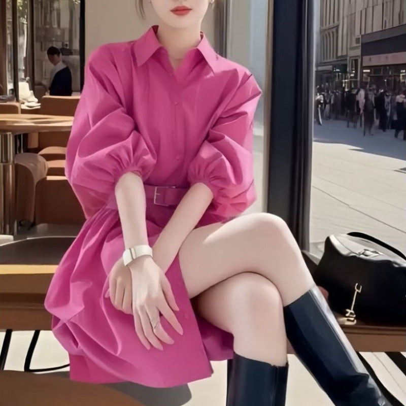 High-grade Rose Red Shirt Dress for women