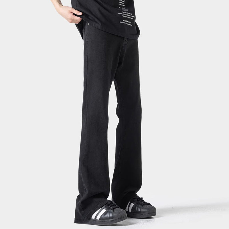 Black Casual Trousers Straight Micro-pull for men