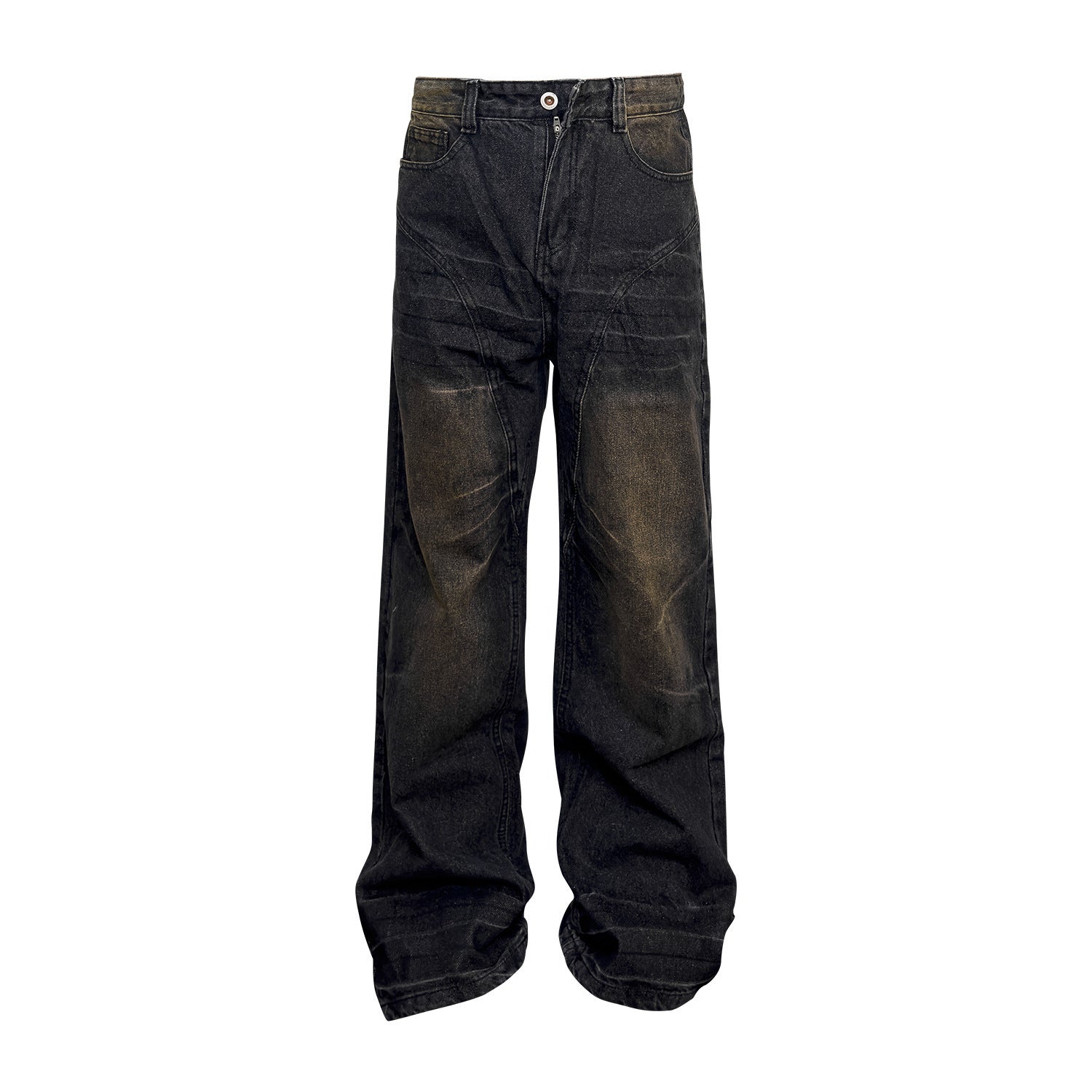 Niche Retro Washed Straight Deconstructed Jeans for men
