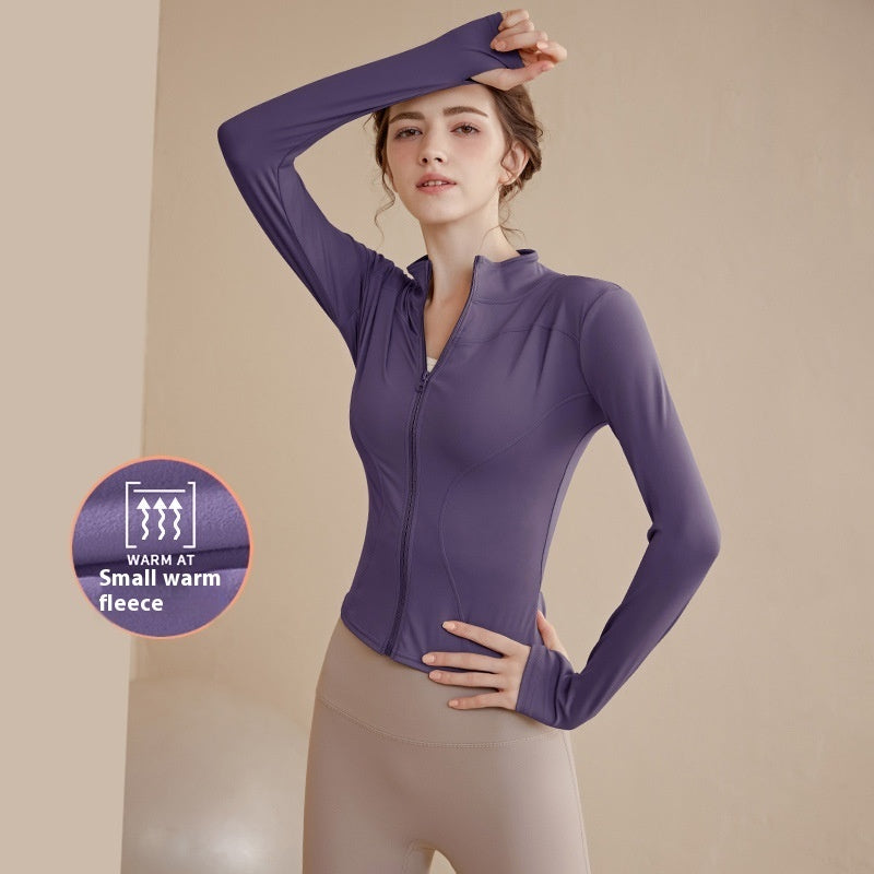 Fleece-lined Stand Collar Top Sports Coat for Women