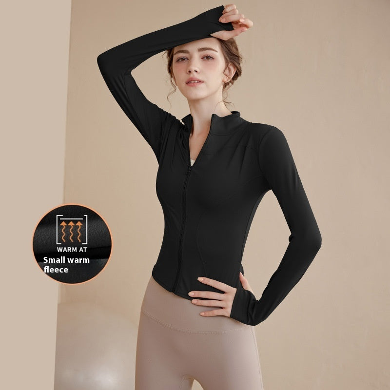 Fleece-lined Stand Collar Top Sports Coat for Women
