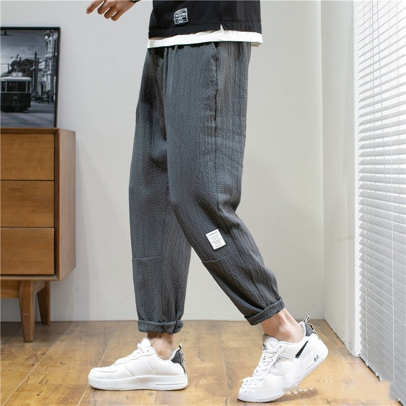 Korean Men's Ice Silk Cropped Pants Exercise Ankle-tied