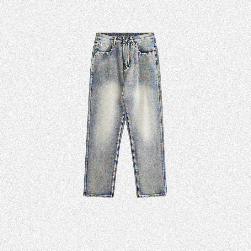 Simple Japanese-style Retro Pants Western Denim Wind Washed Distressed Loose Men's Straight-leg Pants