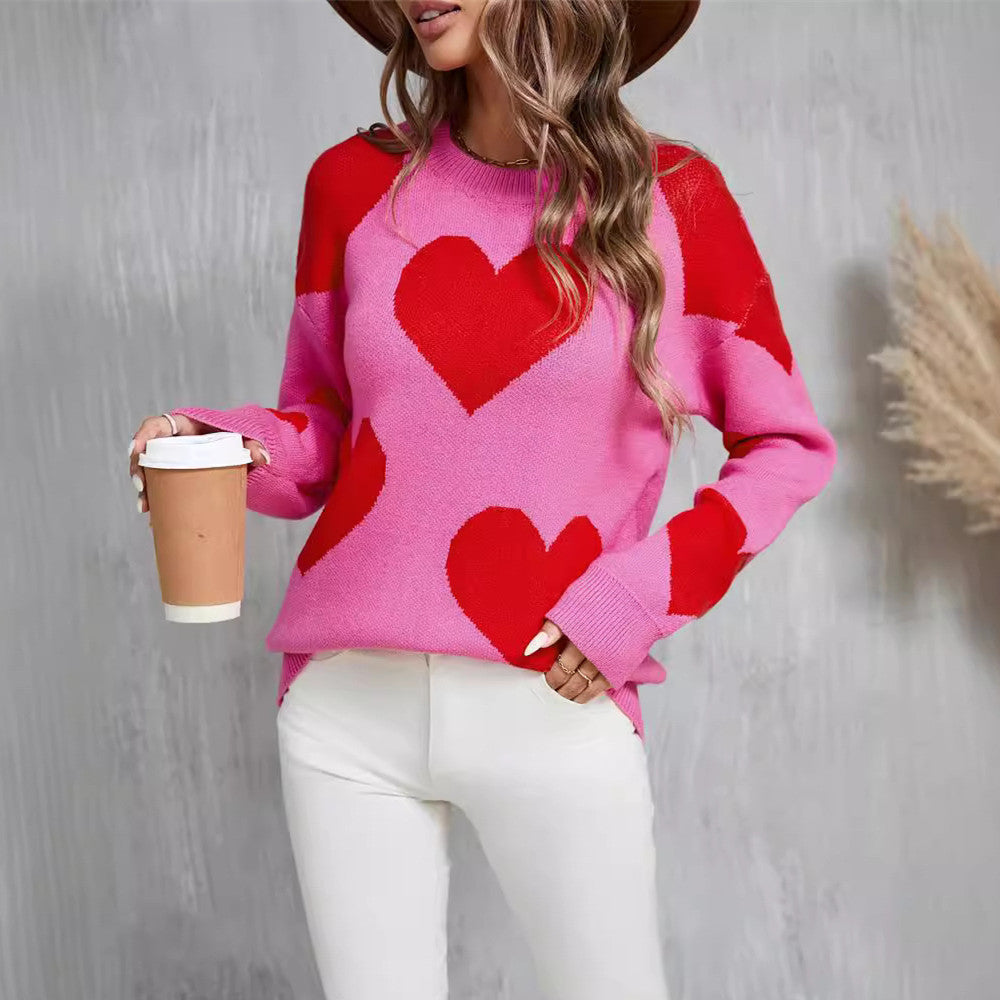 Fashion Peach Heart Big Love Sweater For Women