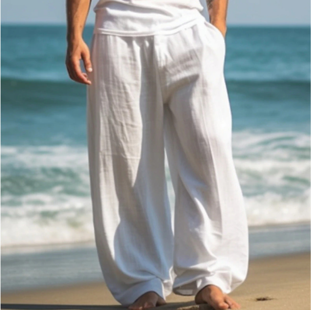 Outdoor Casual Pants Beach Solid Color Straight for men