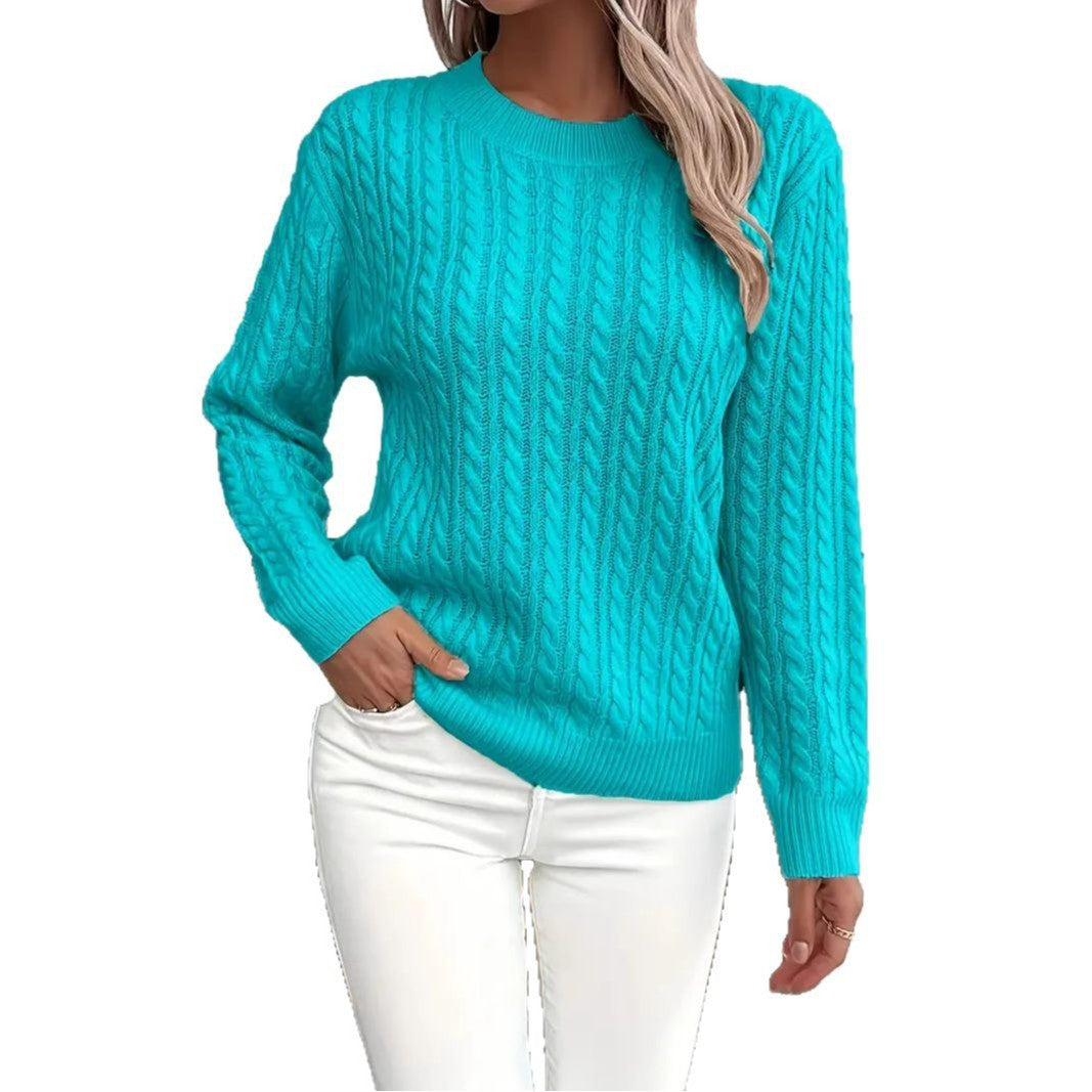 Ins Twist Round Neck Pullover Sweater Fashion Solid Color Long-sleeved Knitted Top for Women