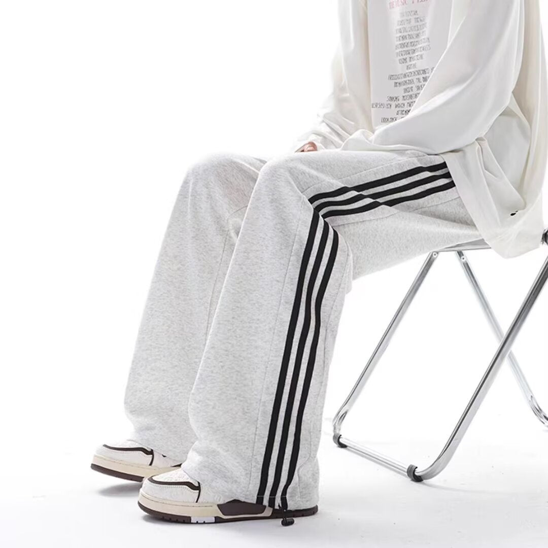 Side Striped Contrast Color Sports Casual Pants Men's Drawstring Elastic Waist