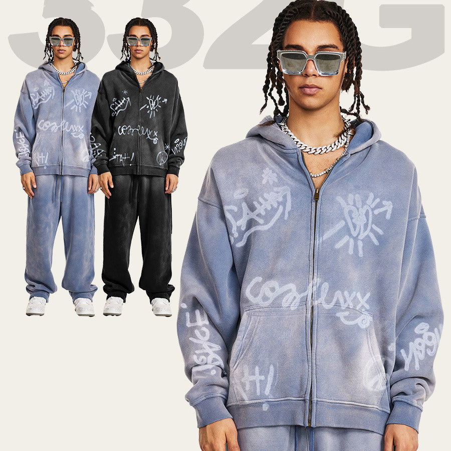 Retro High-grade Graffiti Long-sleeved Knitted Cardigan