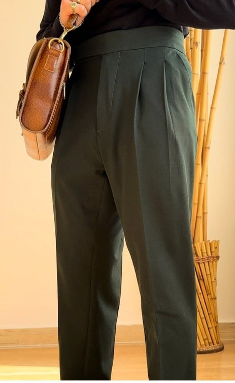 Italian Neapolitan Business Casual High Waisted Straight Leg Trousers for men