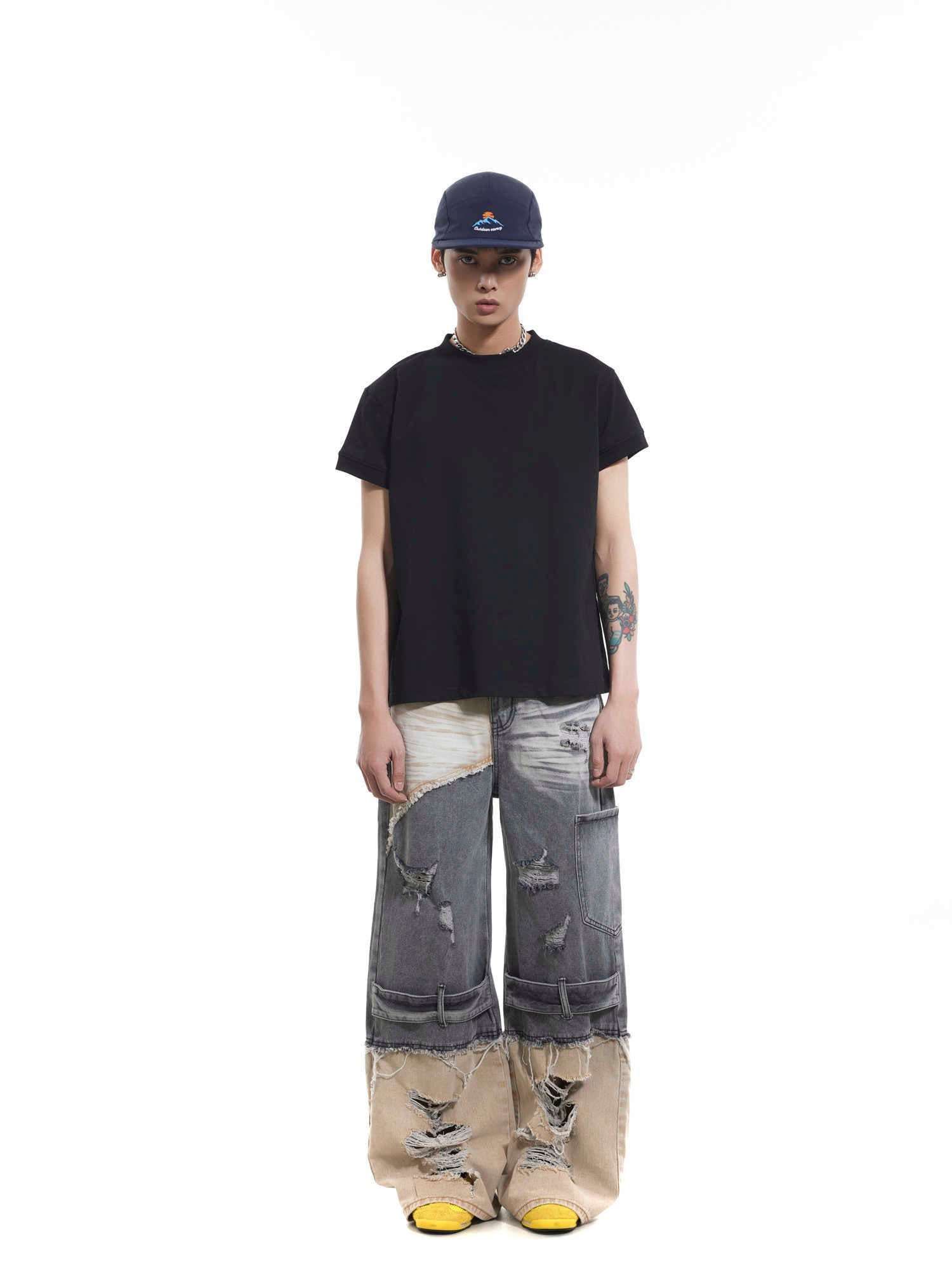 Niche Heavy Industry Washed Damaged Stitching Oversize Jeans for men