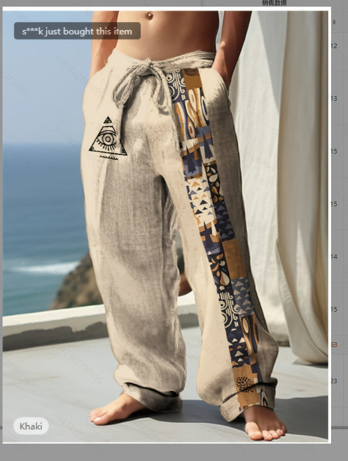Retro Printed Loose Casual Straight Trousers for men