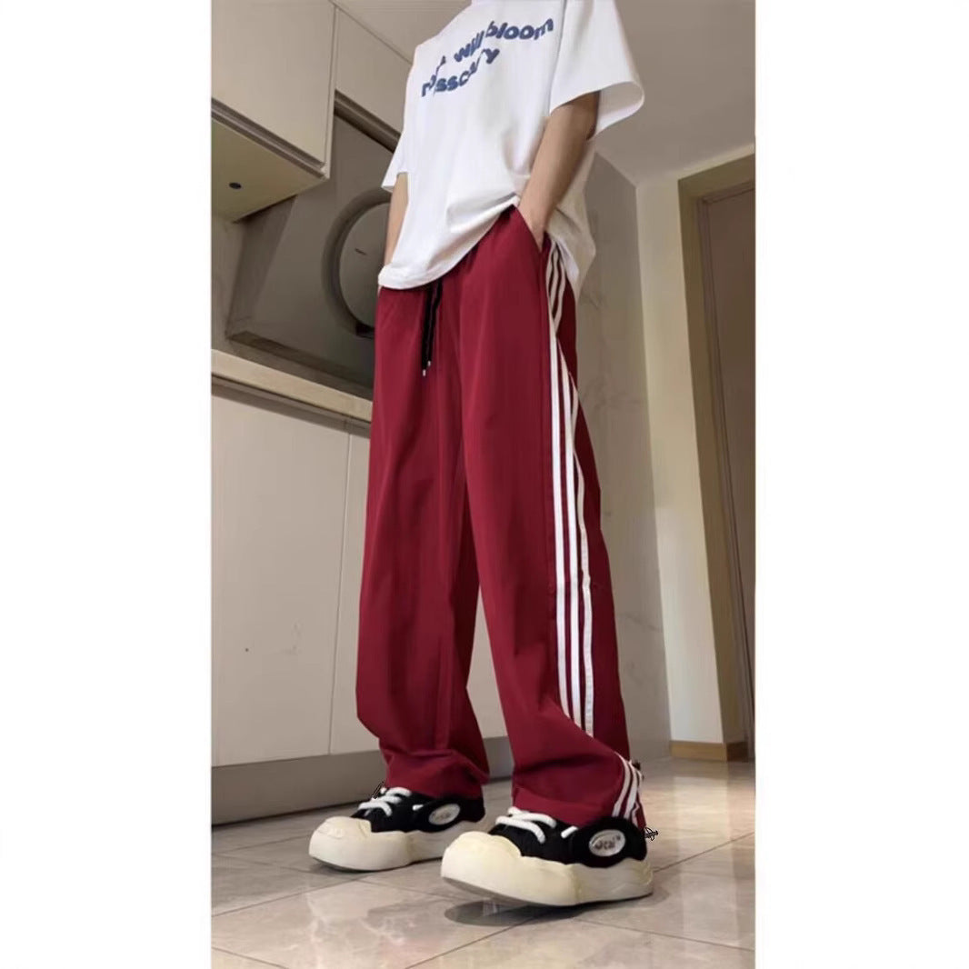 Side Striped Contrast Color Sports Casual Pants Men's Drawstring Elastic Waist
