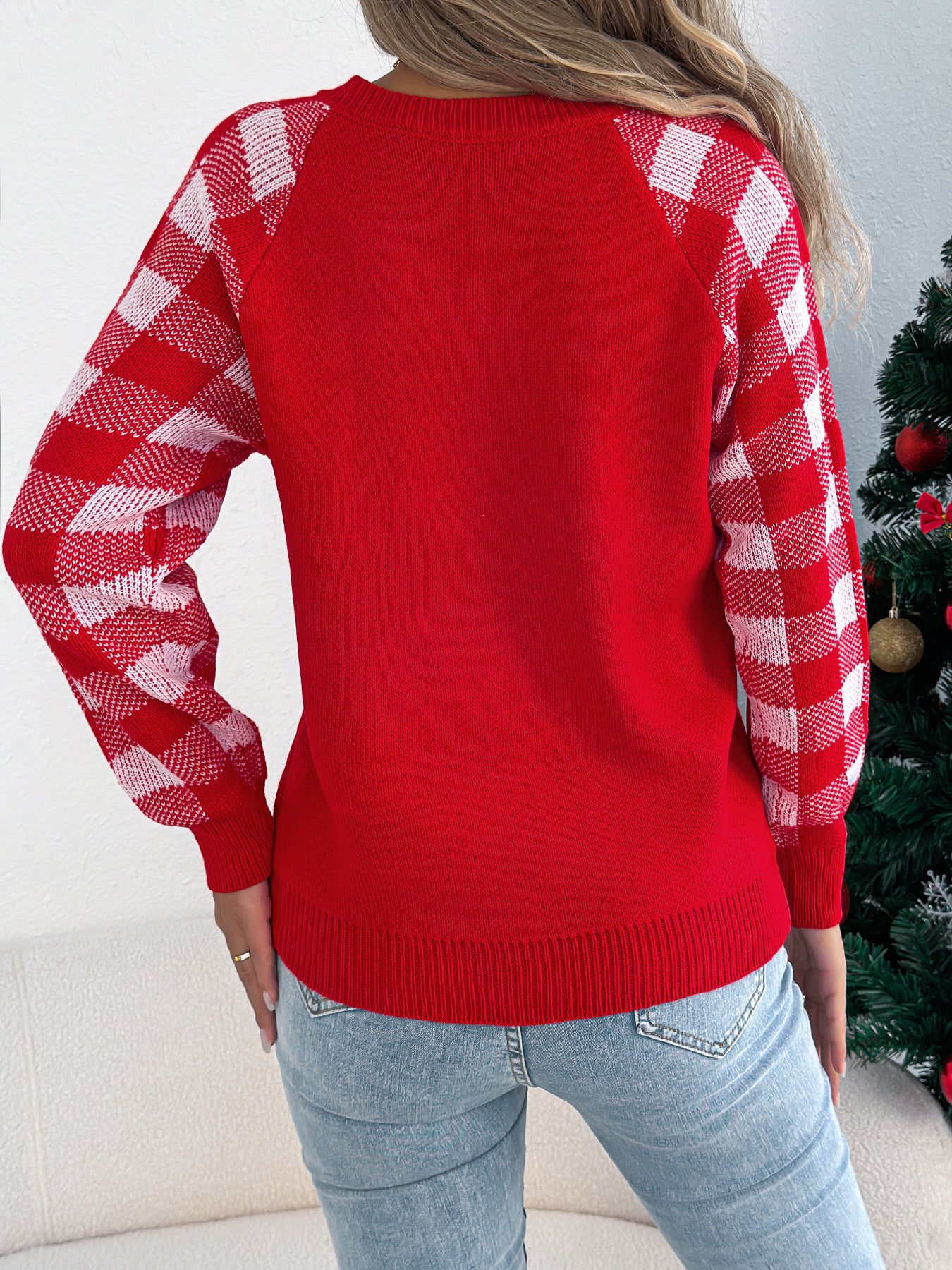 Women Casual Plaid Deer Long Sleeve Pullover Sweater Christmas Edition