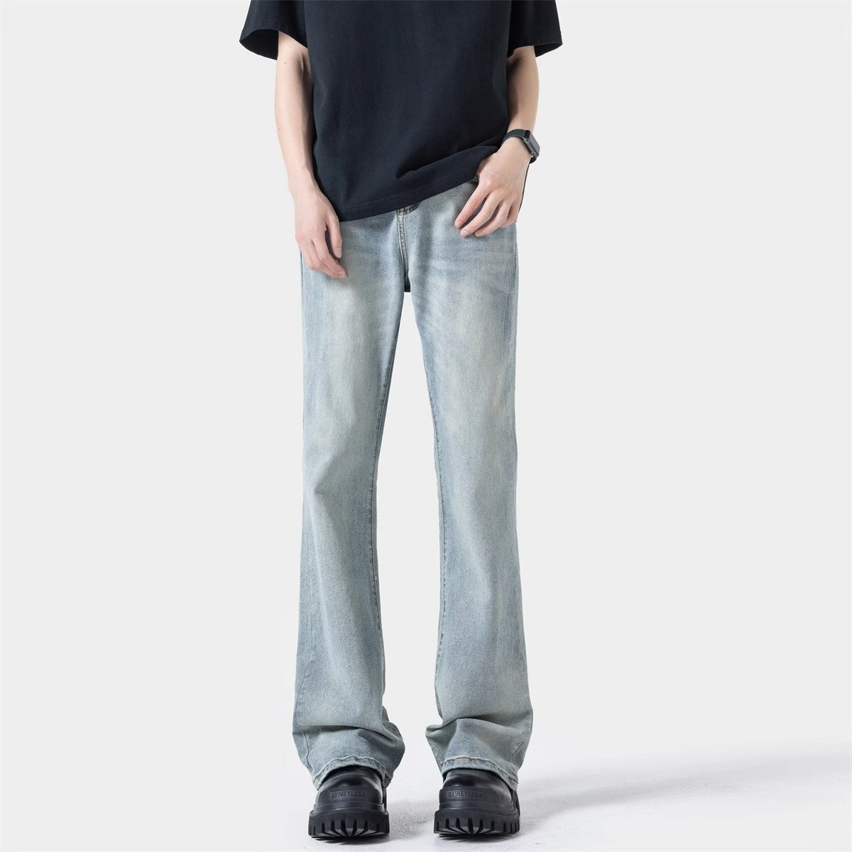 Black Casual Trousers Straight Micro-pull for men