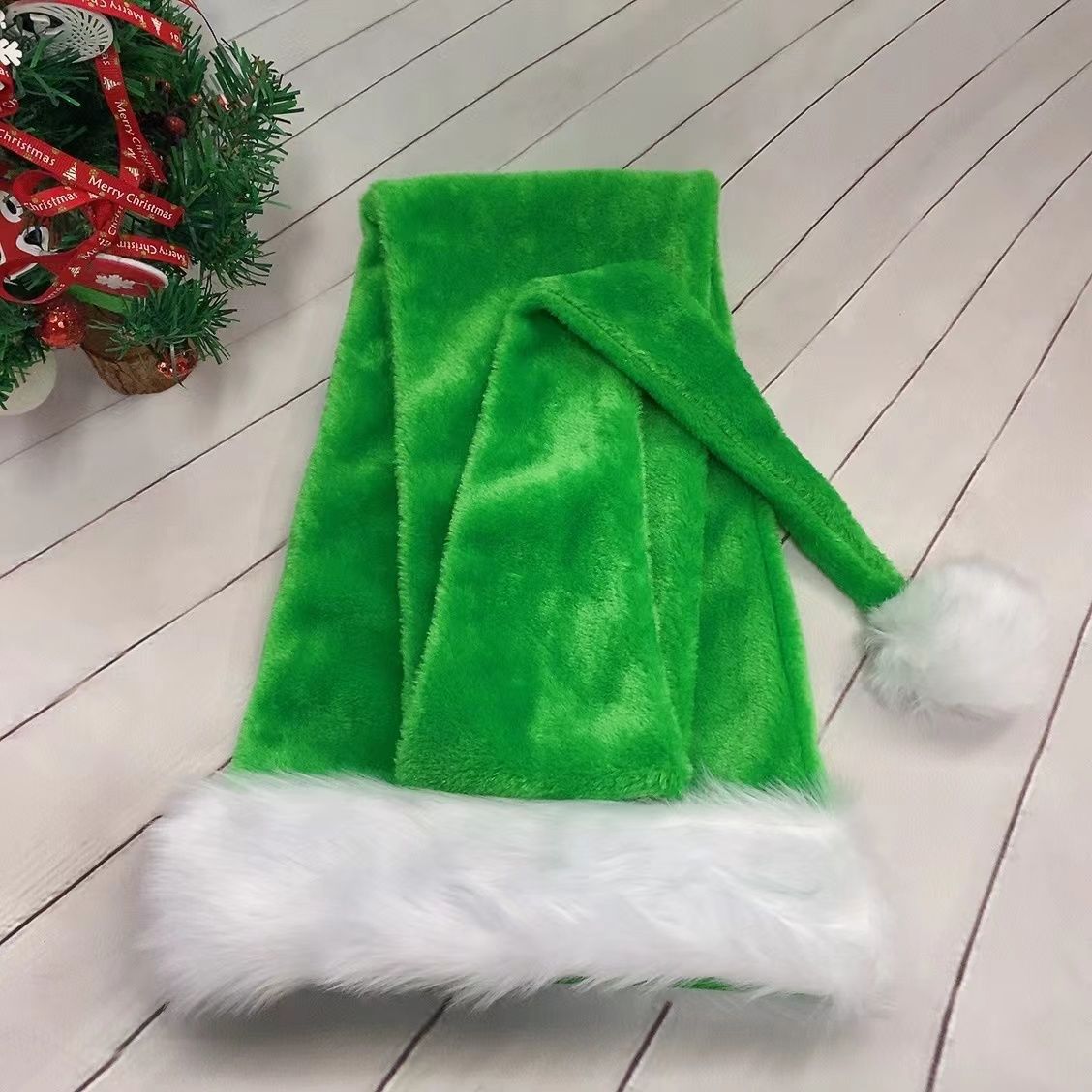 Extra Long Christmas Santa Hat Plush Christmas Decorations White Xmas Claus Cap for Party Costume