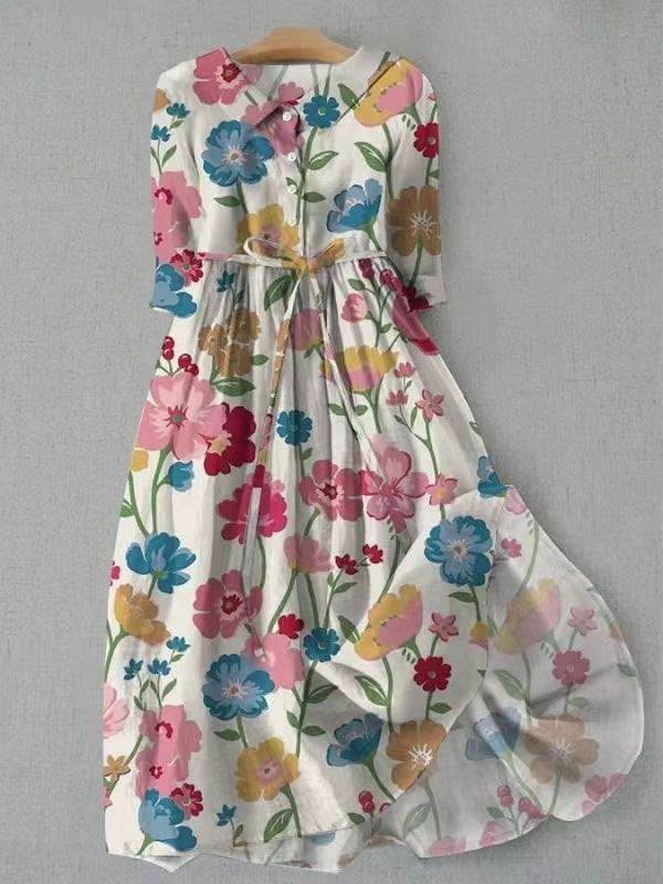 European And American 3D Digital Printing Fashion Floral Art Women's Midi Skirt Dress