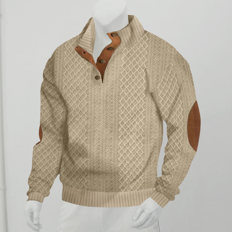 Stand Collar Long Sleeve Jacquard Knitted Pullover Sweater for men