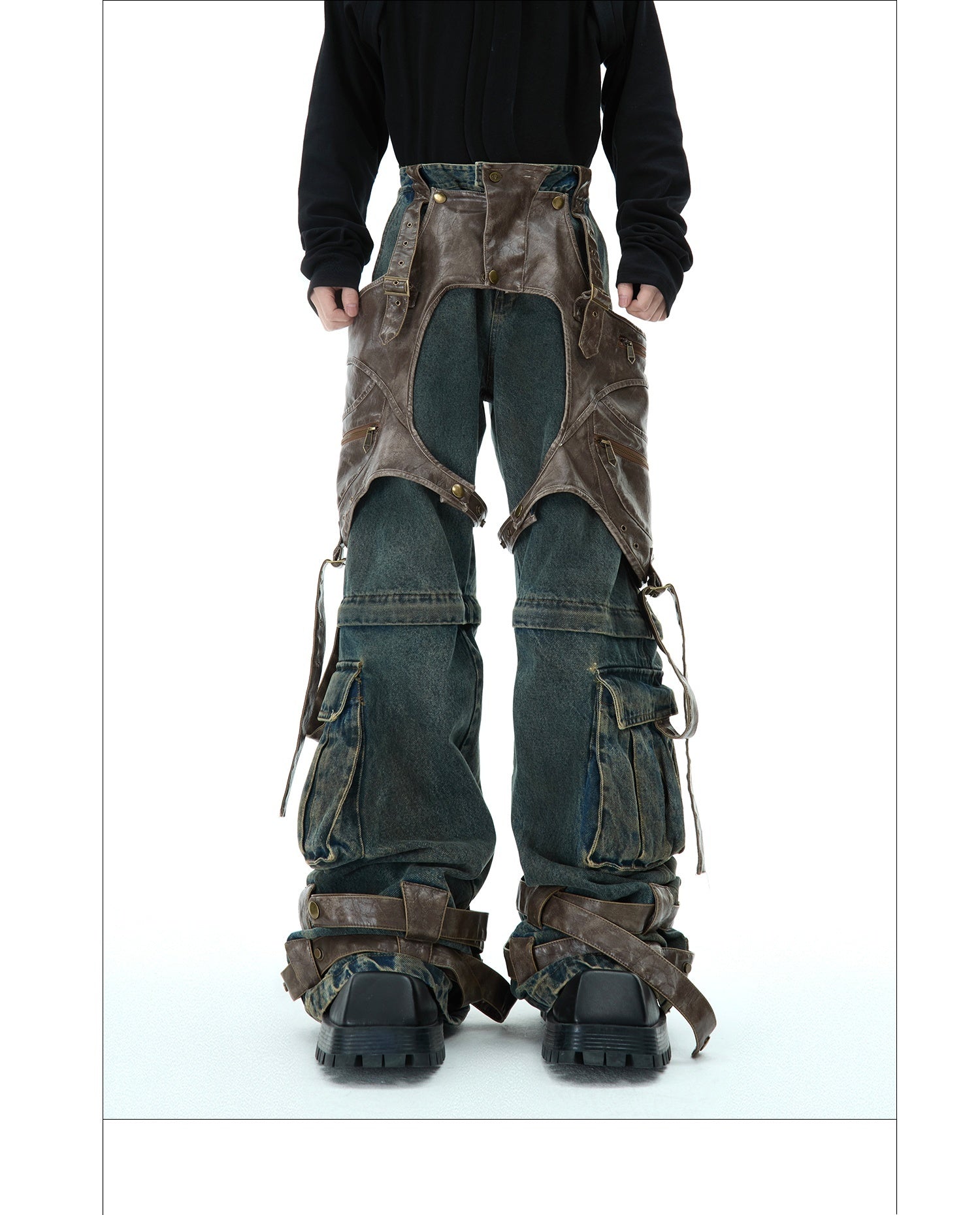 Retro Deconstructed Jeans Men's Detachable Stitching