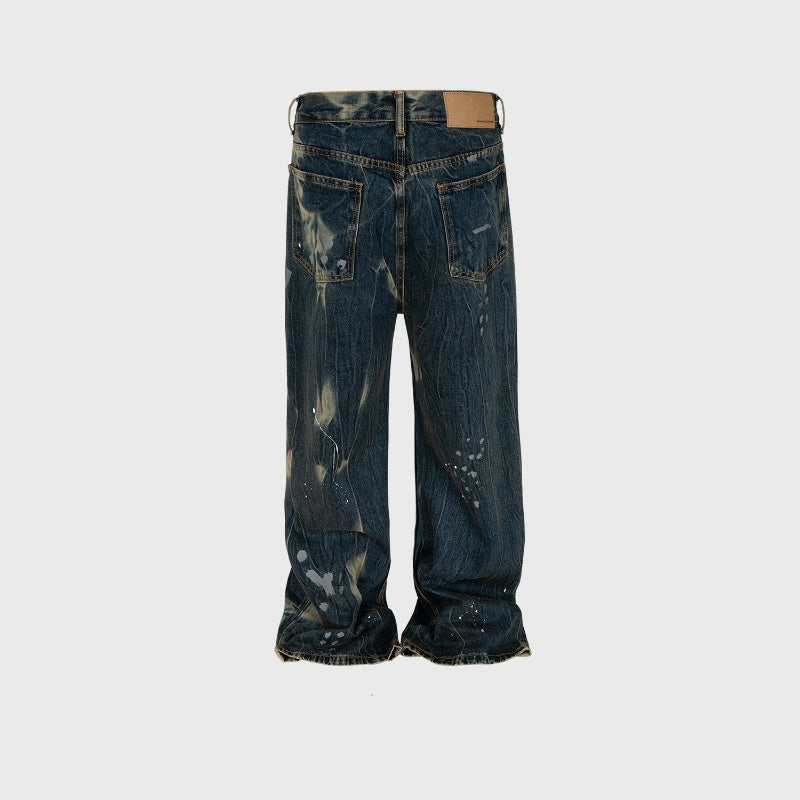 Old Splash-ink Blue Washed Straight-leg Trousers for men