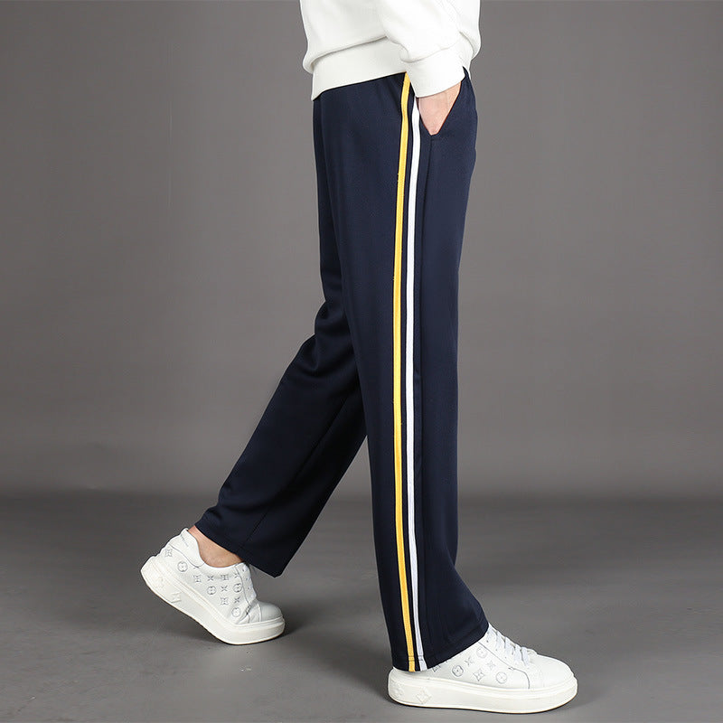 Spring And Summer Yellow Strip Two Horizontal Strips Uniform Pants for men