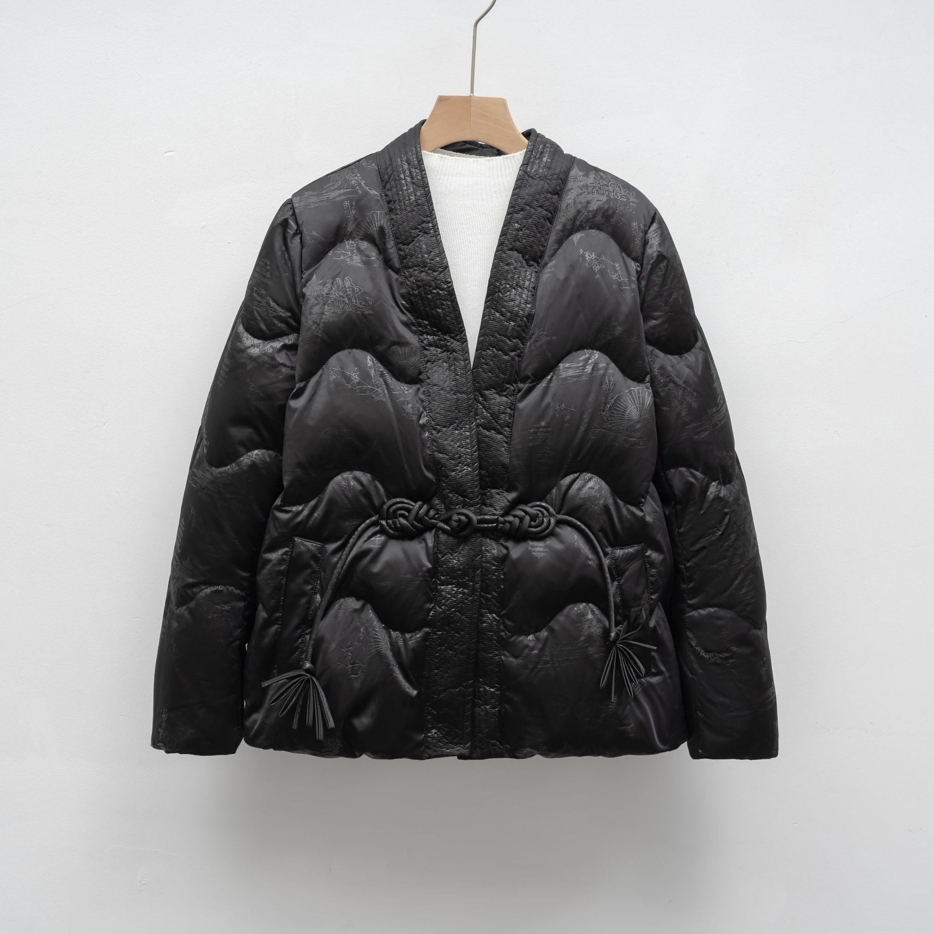 Casual Autumn and Winter Minimalist Chinese-style Solid Color V-neck Loose Jacket for women