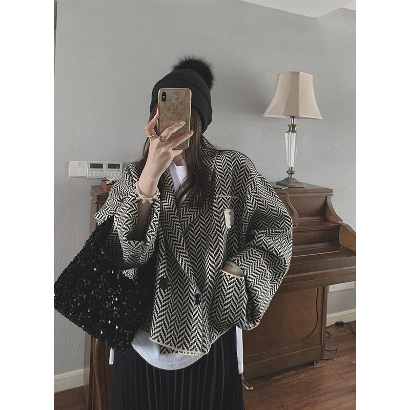 Wool Oversize Knitted Jacket Loose Slim Top