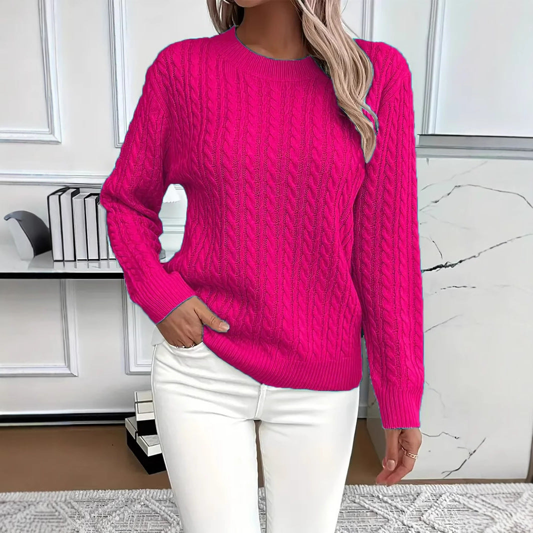 Ins Twist Round Neck Pullover Sweater Fashion Solid Color Long-sleeved Knitted Top for Women