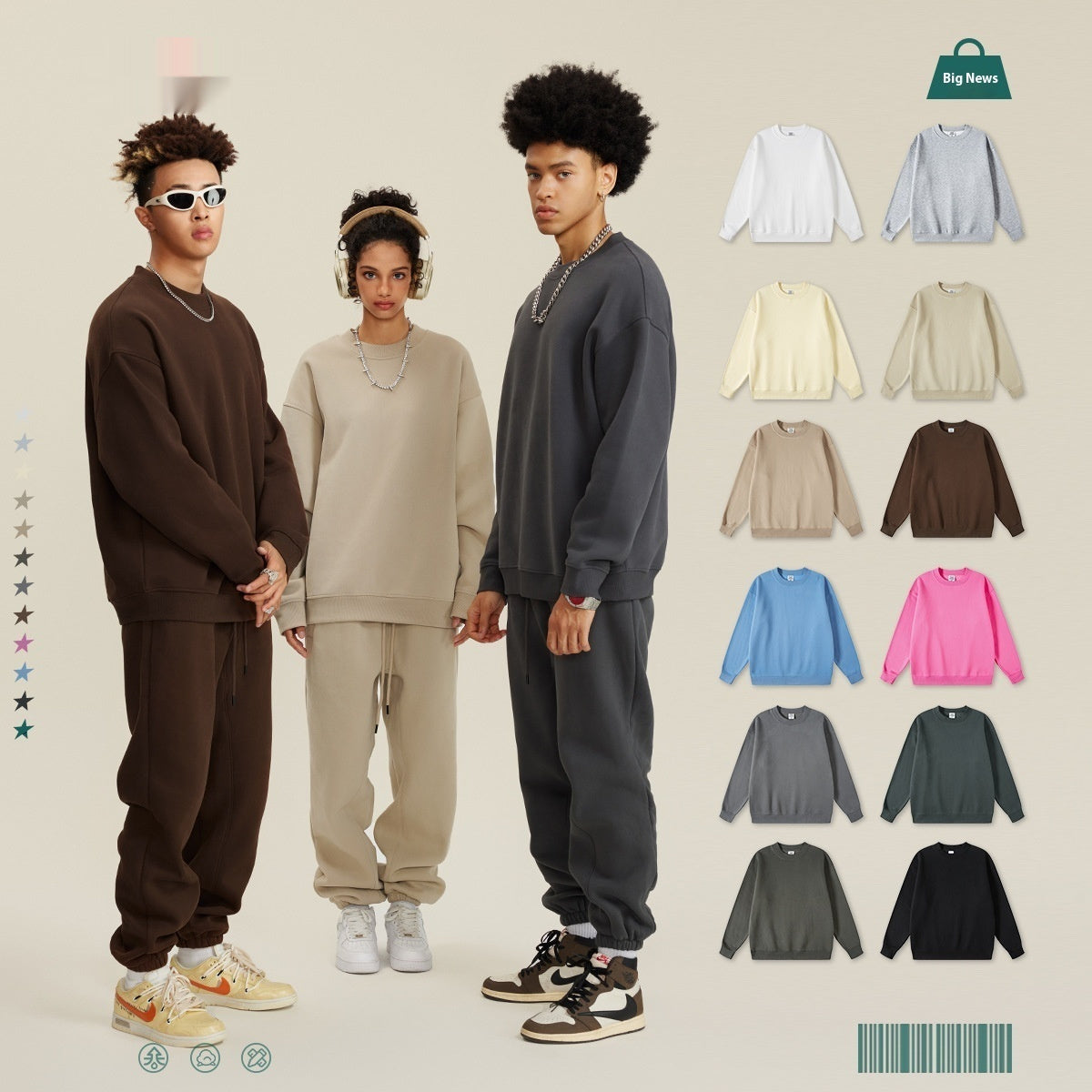 Fleece-lined Casual Round Neck Men's Sweater