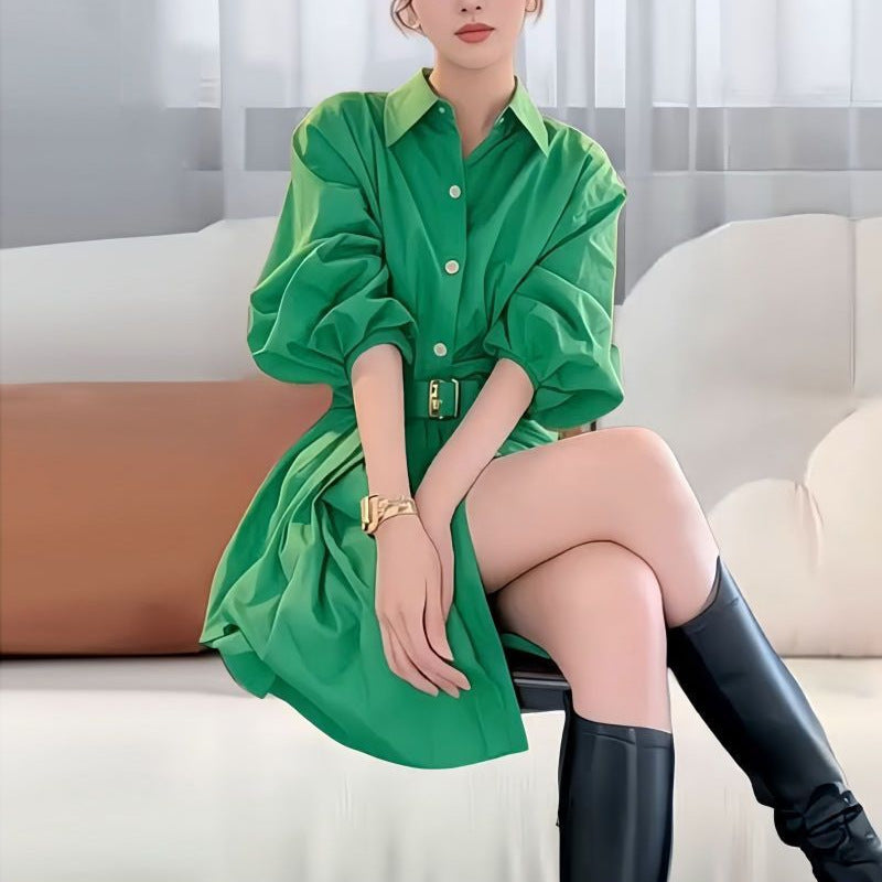 High-grade Rose Red Shirt Dress for women