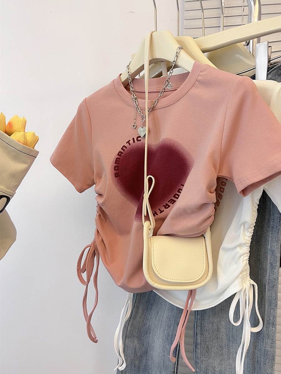 Design Print O-neck Short Casual Top