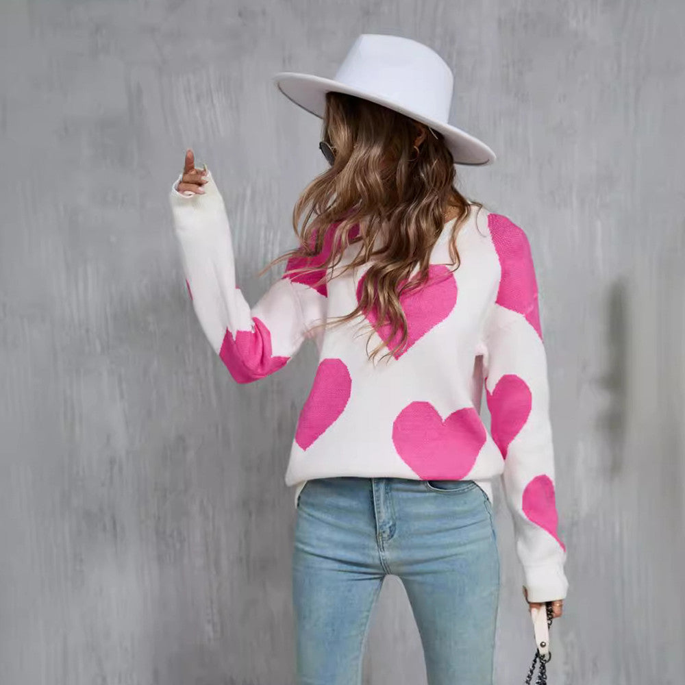 Fashion Peach Heart Big Love Sweater For Women
