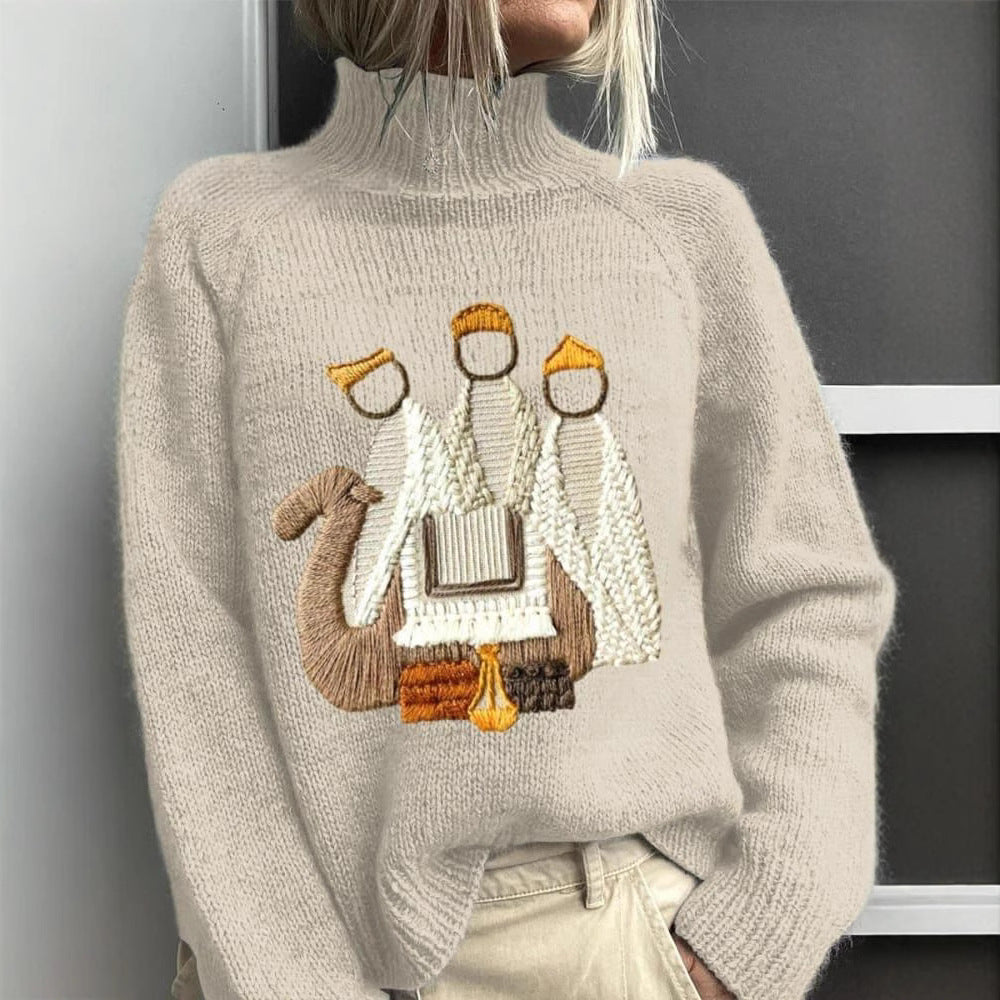 Autumn Winter Christmas Long-Sleeve Turtleneck Hoodie with Lapel Collar