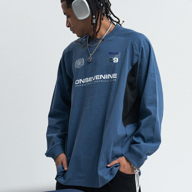 Retro Raglan Stitching Design Long-sleeved T-shirt Men Autumn Winter Coat