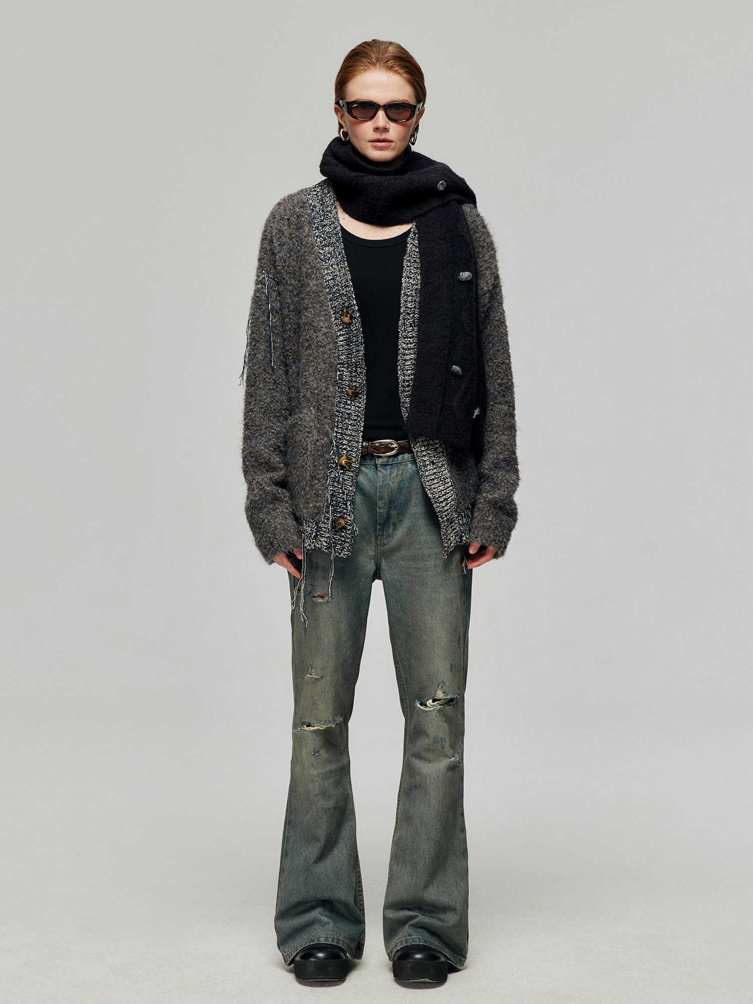 Cotton Retro Make Old Ripped Loose Micro-flared Trousers Jeans