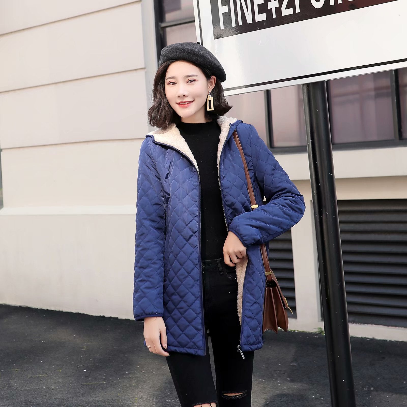 Plus-size Fleece-lined Padded Lambswool Puffer Jacket for women