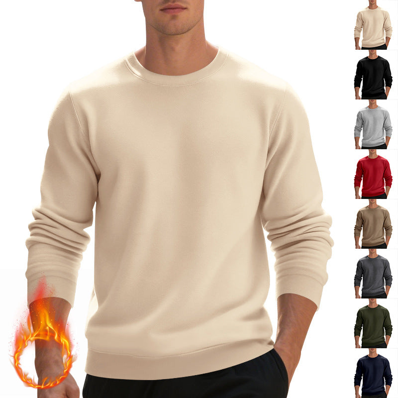 Fleece-lined Crew Neck Sweater Male Loose Casual Top for men