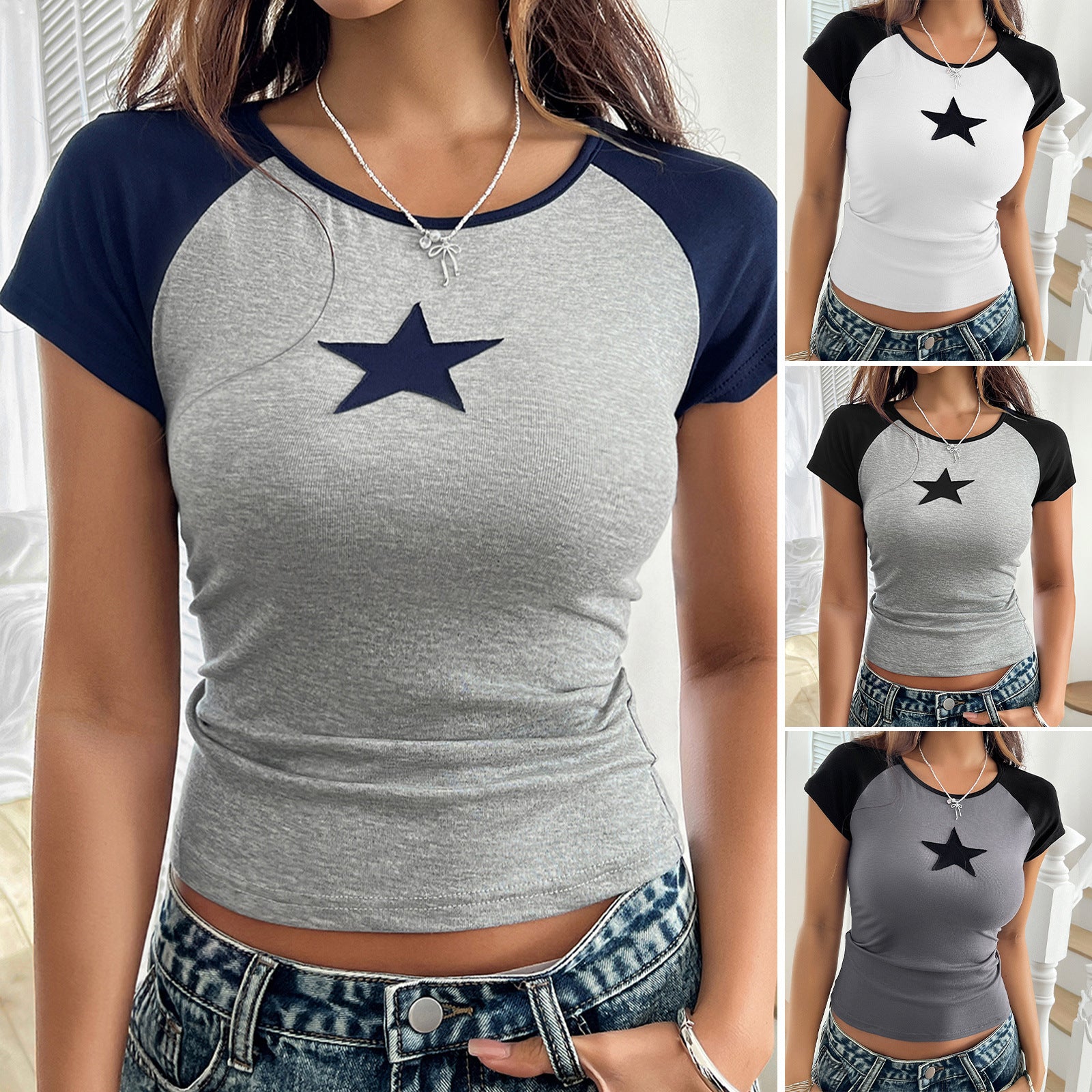 Top Women's Printed Leopard Print Five-pointed Star