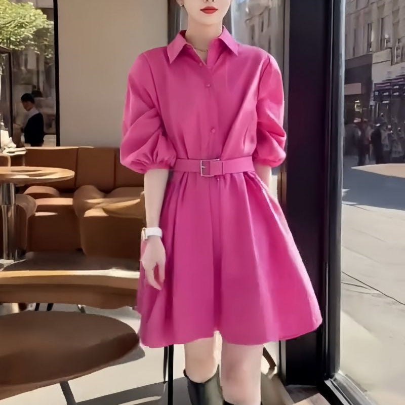 High-grade Rose Red Shirt Dress for women