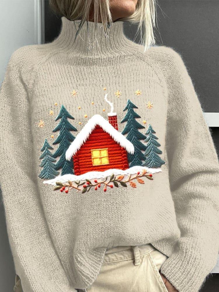 Autumn Winter Christmas Long-Sleeve Turtleneck Hoodie with Lapel Collar