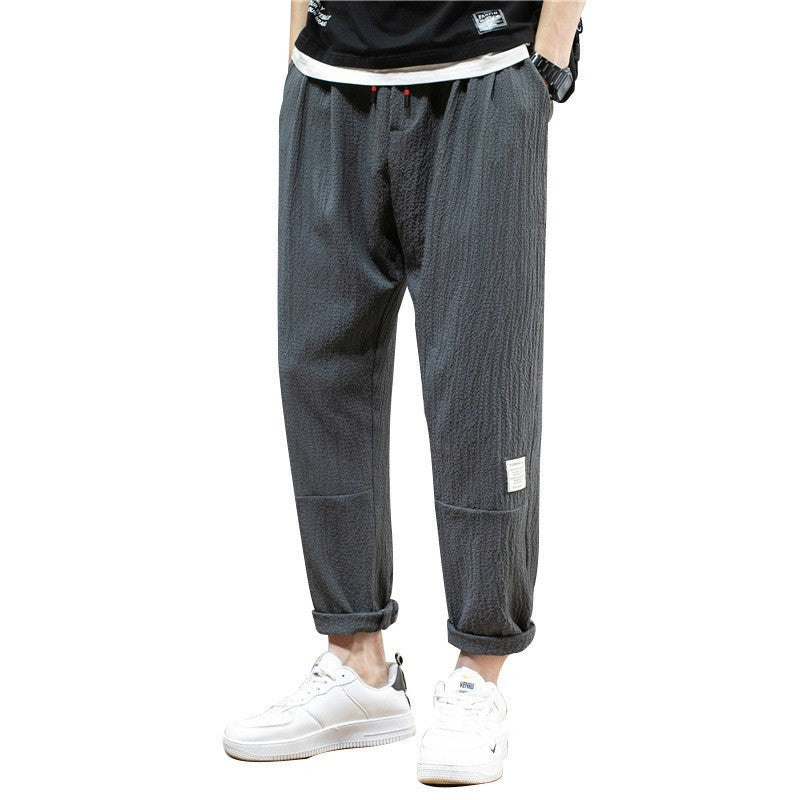Korean Men's Ice Silk Cropped Pants Exercise Ankle-tied