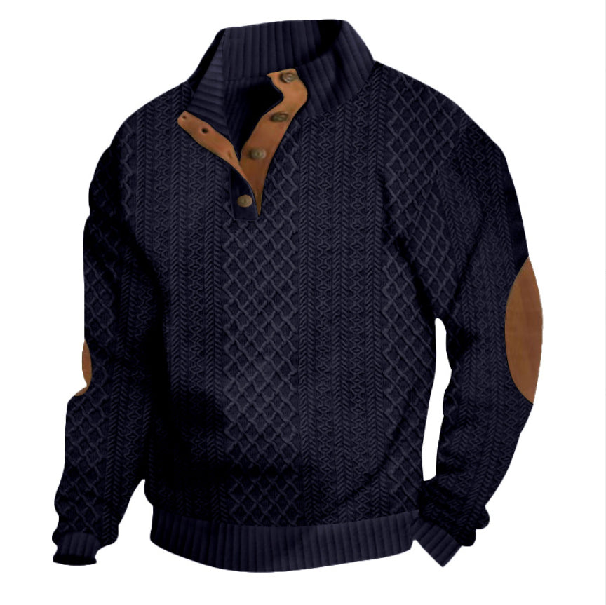 Stand Collar Long Sleeve Jacquard Knitted Pullover Sweater for men