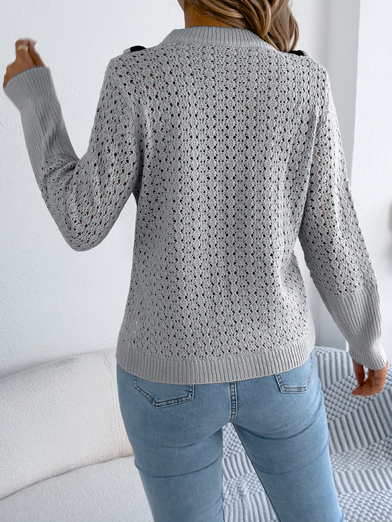 Women Ruffled Long Sleeve Pullover Sweater