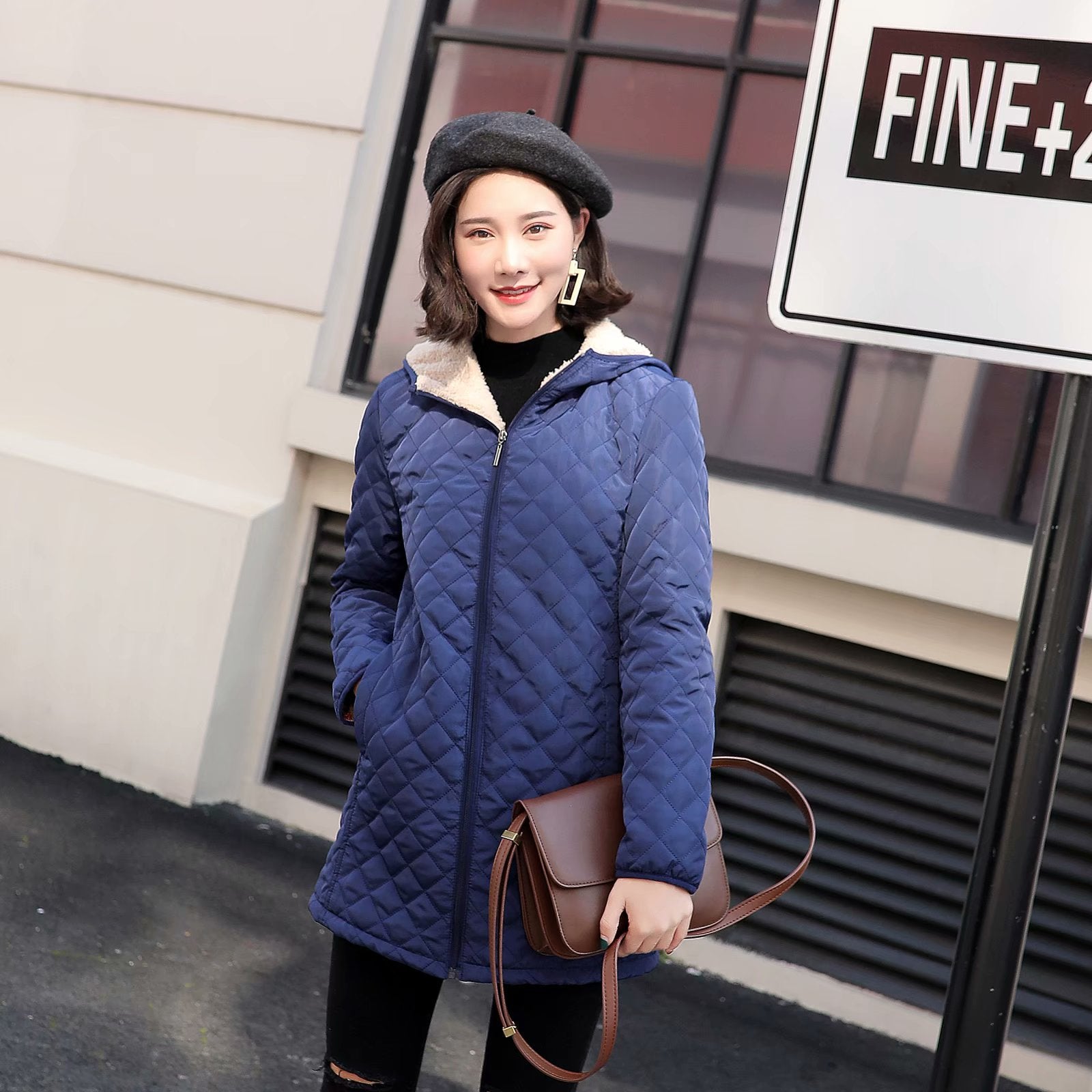 Plus-size Fleece-lined Padded Lambswool Puffer Jacket for women