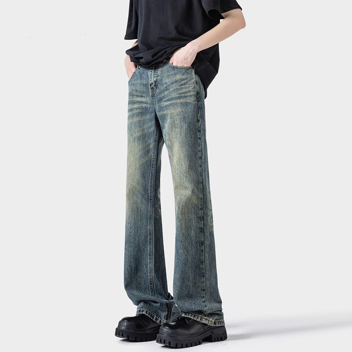 Black Casual Trousers Straight Micro-pull for men