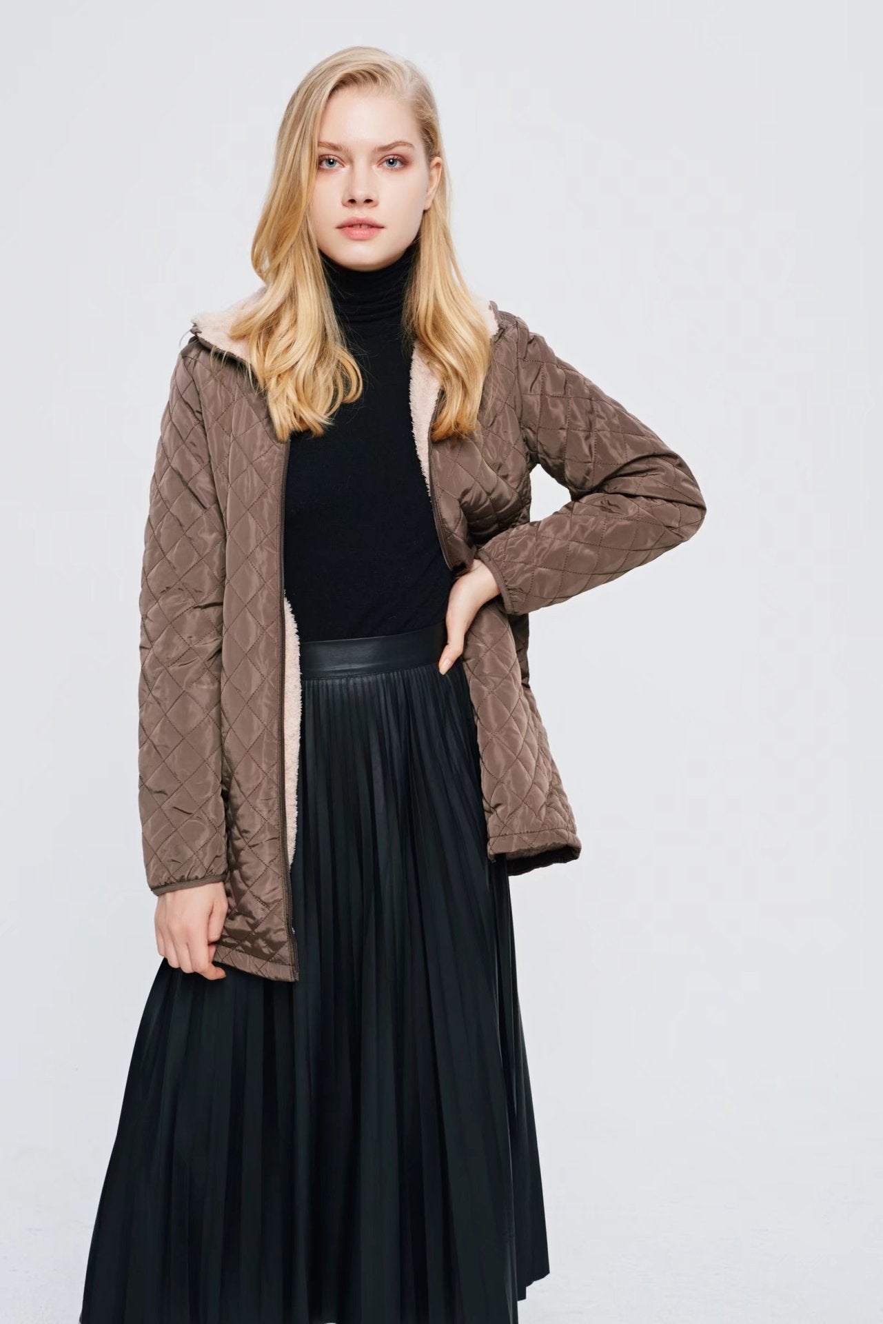 Plus-size Fleece-lined Padded Lambswool Puffer Jacket for women