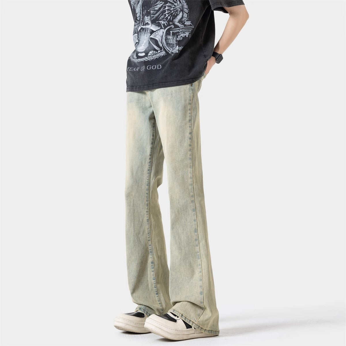 Black Casual Trousers Straight Micro-pull for men