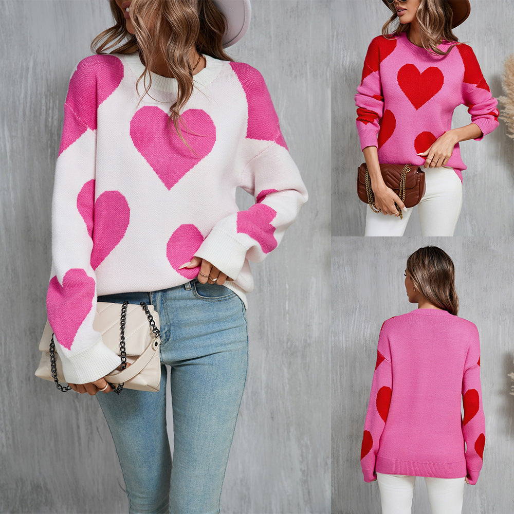 Fashion Peach Heart Big Love Sweater For Women