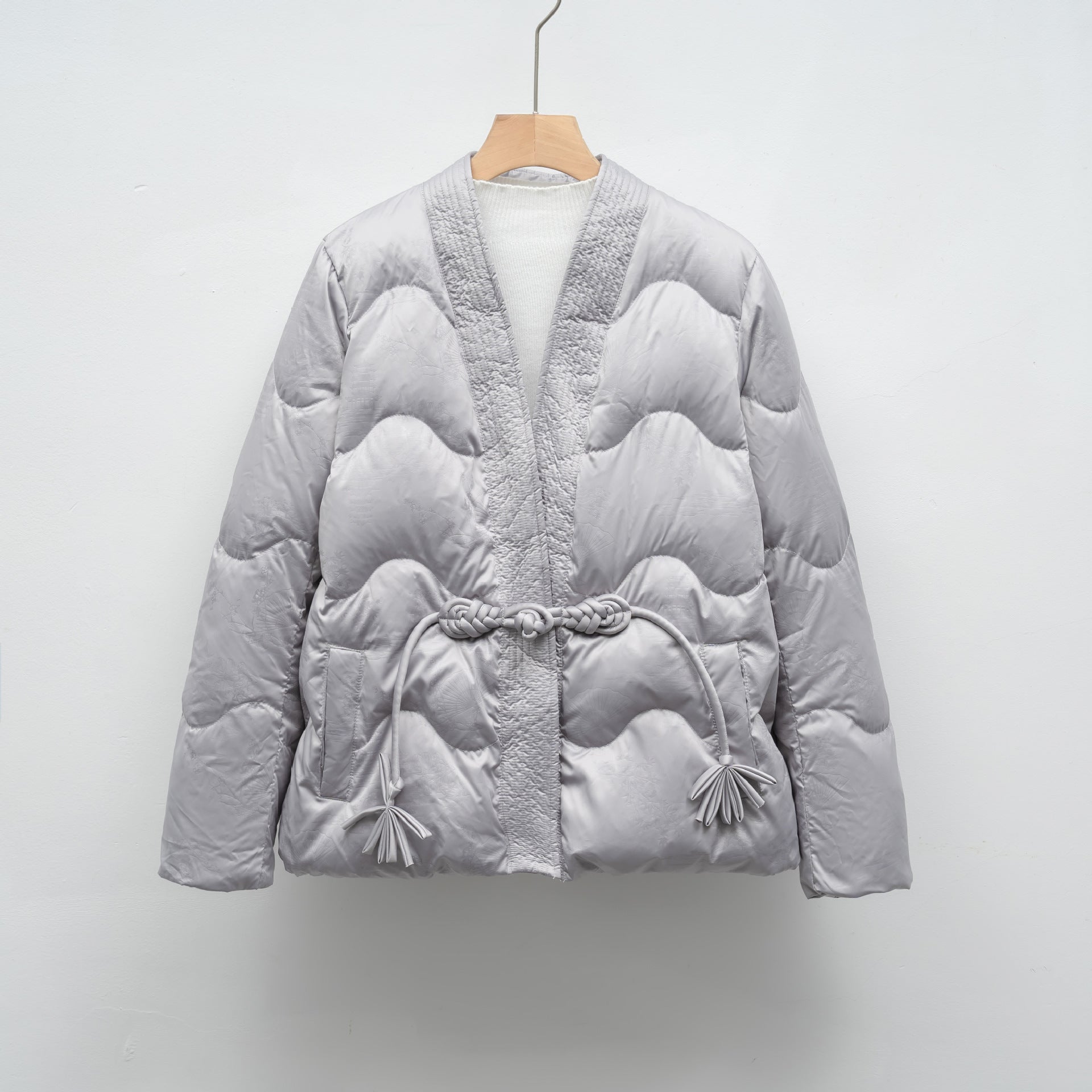 Casual Autumn and Winter Minimalist Chinese-style Solid Color V-neck Loose Jacket for women